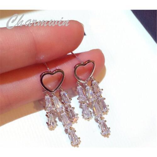 Charmwin New Fashion Dangle Earrings Tassel Earrings For Women Earrings Rhinestone Heart Earrings Women PE1891