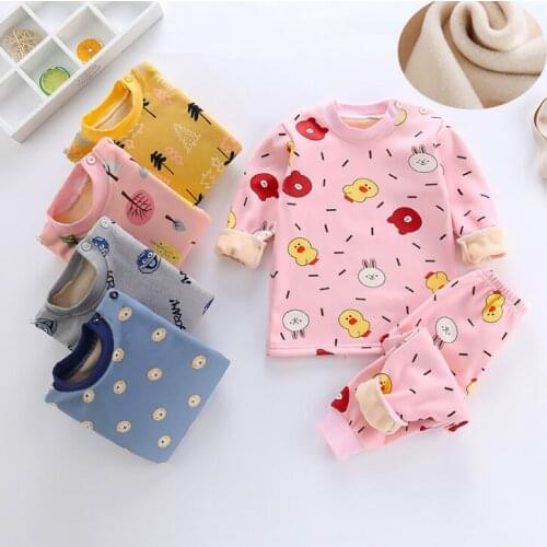1-6 Yrs Winter kids clothing sets warm fleece pajamas boys girls thicken infant sleepwear velvet Toddler baby thermal underwear
