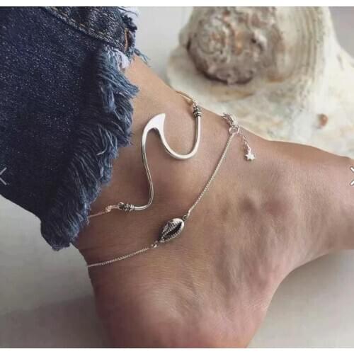 European and American simple ladies alloy wave footwear beach wave personalizing fashion shell anklet wholesale