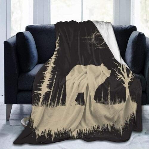 Bear in Night Forest Shadow Flannel Fleece Blanket Ultra Soft Cozy Warm Throw Lightweight Blanket Microfleece Blanket for Home
