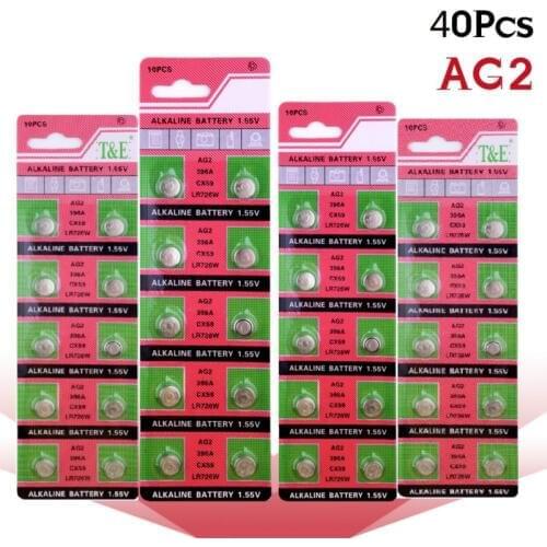 40pcs/4 CARD AG2 LR726 396 Button Batteries SR726 196 Cell Coin Alkaline Battery 1.55V SG2 SR9 726 LR59 For Watch Toys Remote