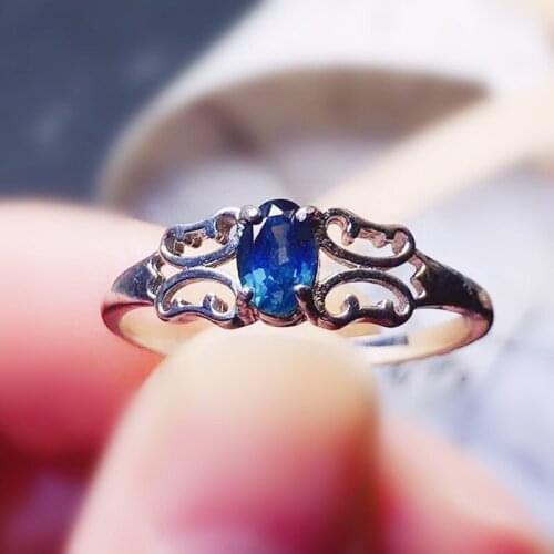 Natural real dark sapphire small ring 925 sterling silver 4*6mm 0.6ct gemstone Per jewelry Fine jewelry X215918