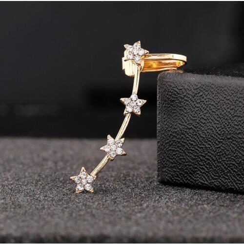 ZLDYOU Fashion Girl Gift Left Ear Cuff Fashion Zircon Flowers Earcuff High Quality Crystal Star Gold Silver Plated Clip Earring