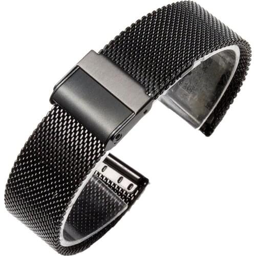 Fashion Black Mesh Milanese Strap 20mm Stainless Steel Watchband Quick Release Wrist Belt Bracelet Universal Strap For Watches