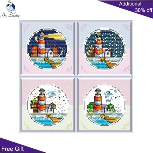 Joy Sunday Four Seasons Seaside Home Decor FA079 FA080 FA081 FA082 Seaside Spring Summer Autumn Winter Cross Stitch Kit