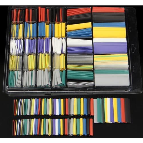 500PCS Polyolefin 2:1 Heat Shrink Tube Electrical Wrap Wire Cable Sleeving Kit Shrinkable Tubing Assortment Set