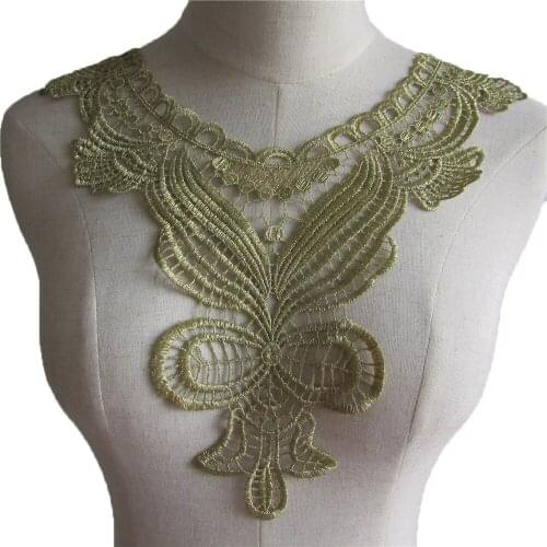 Womens Embroidery Applique Fake Collar Fabric Decoration Gold Thread Material Craft DIY Clothing Accessories 1 Piece For Sale