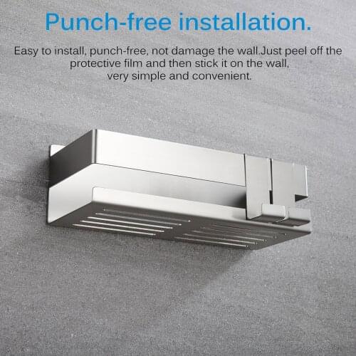 Bathroom Wall-Mounted Kitchen Organizer Draining Shelf Punch-Free Shower Shelf Kitchen Storage Rack Wall-Mounted Bathroom Holder