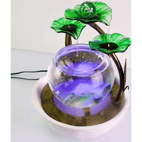 Tabletop Water Feature Lotus Rolling Ball Fountain Waterfall Indoor Decoration Creative Aquarium fish tank with LED Lights