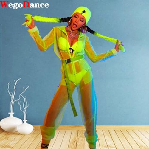New Fluorescent Color Perspective Jumpsuit Women Singer Sexy Stage Outfit Bar DS Dance Bodysuit Performance Show Costume