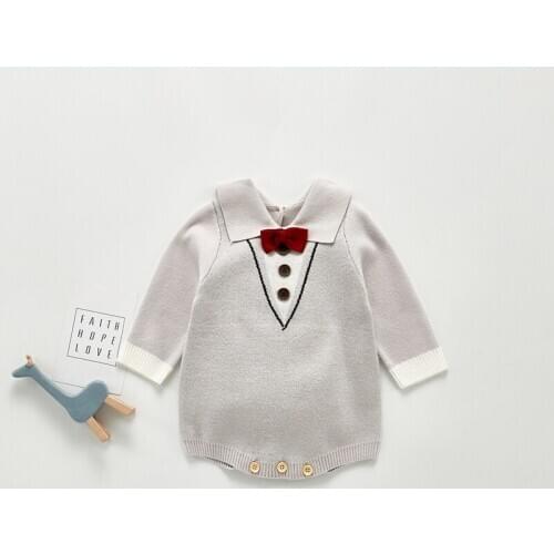 Baby Boy Bodysuit Fashion Gentleman Newborn Sweater Knitted Kids Boy Girl Clothes Birthday Party New Year Autumn Infant Clothing