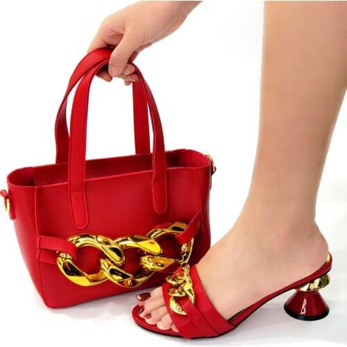 OLOMM African new coming Italian Shoes And Bag Sets For Evening Party With Stones red Italian Handbags Match Bags!!GF1-12