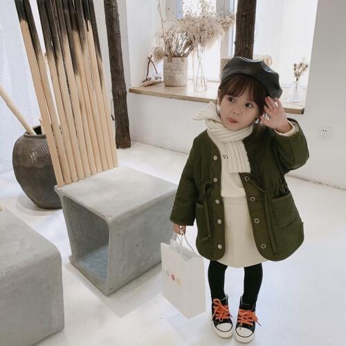 2020 Autumn and Winter New Arrival korean style thin cotton all-match long coat with belt for fashion cute sweet baby girls
