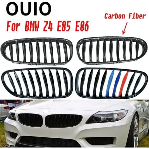 OUIO 1set Carbon Fiber/Black Front Grill Grilles Kidney Replacement for BMW Z4 E85 E86 Roadster Coupe M Sport Auto Accessories