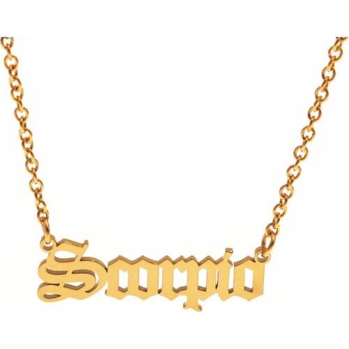 Constellation Necklace Scorpio Gemini Taurus 12 Zodiac Necklaces Old English Letter Choker Punk Jewelry Horoscope Collier Femme