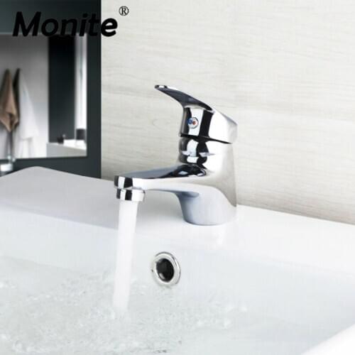 Monite Chrome Polished Bathroom Basin Sink Mixer Tap Chrome Single Handle Vessel Vanity Mixer Tap Faucet Water Basin Tap