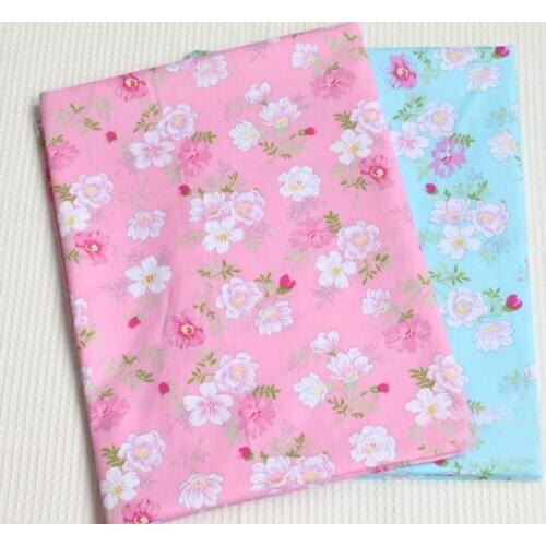 Pretty 40x50cm Pink & Blue White Chrysanthemum 100% cotton twill cotton Fabric Bundle for sewling doll cloth