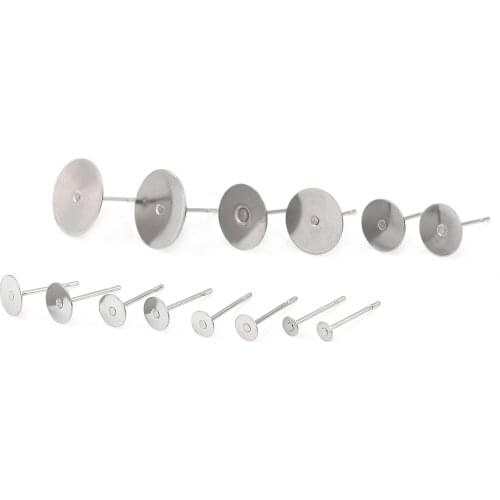 50pcs Stainless Steel Blank Post Earring Studs Setting Base Pins Earring Cabochon Findings Ear Back For DIY Jewelry Making