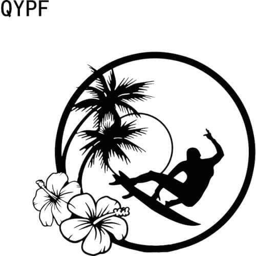 QYPF 15.2*13.9CM Fashion Ocean Surfing Wave Hawaii Decor Car Sticker Extreme Movement Vinyl Decals C16-0725