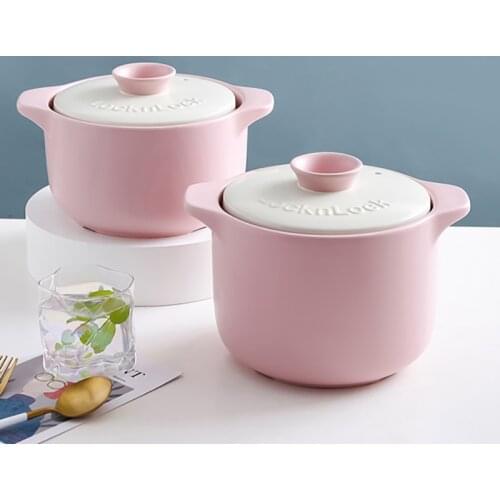 Pink Multi purpose ceramic pot household stew large capacity soup pot open fire gas health pot