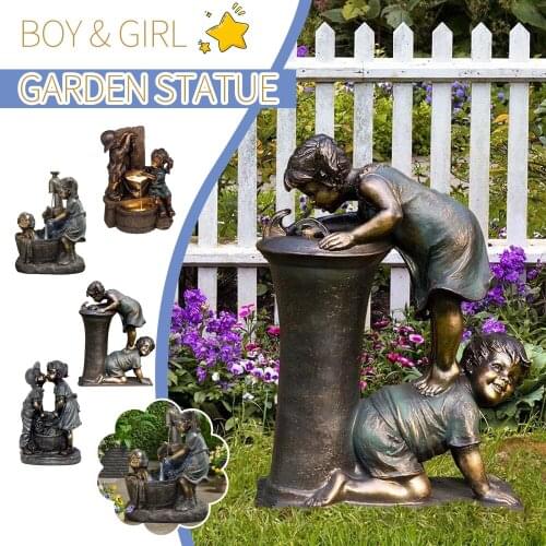 1PC Resin Statue 15*13*8cm Boy & Girl Garden Statue Resin Garden Decoration Statues For Garden Lawn Yard Patio Porch Decor