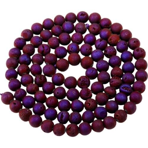 TUMBEELLUWA Fuchsia Titanium Coated Druzy Geode Loose Bead,for Jewelry Making,Crystal Quartz Stone,8mm Round Beads15"