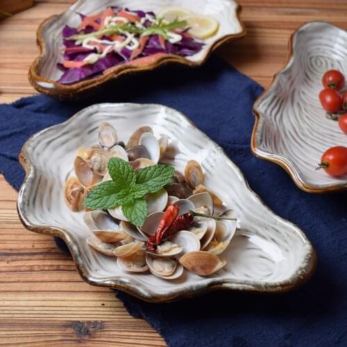 Japanese Style Creative Shell Shape Simple Sushi Dish Ceramic Fruit Dish Irregular Snack Salad Plate Dessert Tray Tableware