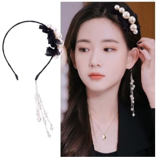 Woman Grace Earrings Tassels Hair Hoop Fashion Diamond Pearl Hair Bands Headband Jewelry Girl For Party Wedding Hair Accessories
