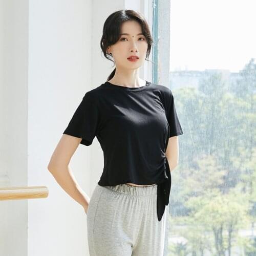 Adult Short Sleeve Belly Dance Ruched Side Tie Crop Top T Shirt Costume for Women Dancing Clothes Dancer Wear Clothing