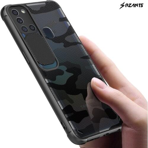 Rzants For Samsung Galaxy A21S Case Hard [Camouflage Lens] Camera Protection Hlaf Clear Cover