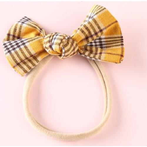 10 pcs/lot, Plaid Fabric Knot Bow Nylon Headband, NO mark on head, Super soft Nylon headbands baby shower gift