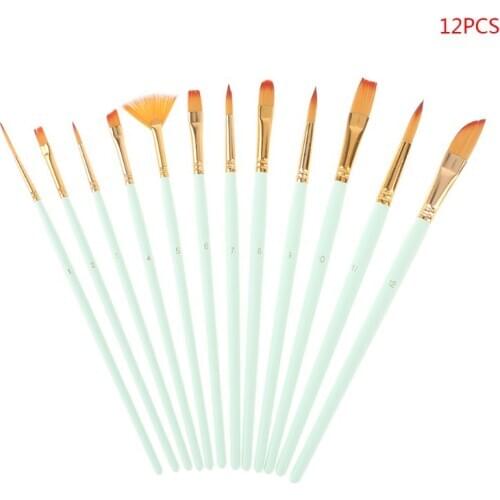12Pcs/Set Artist Paint Brush Set Nylon Hair Watercolor Acrylic Oil Painting Supply