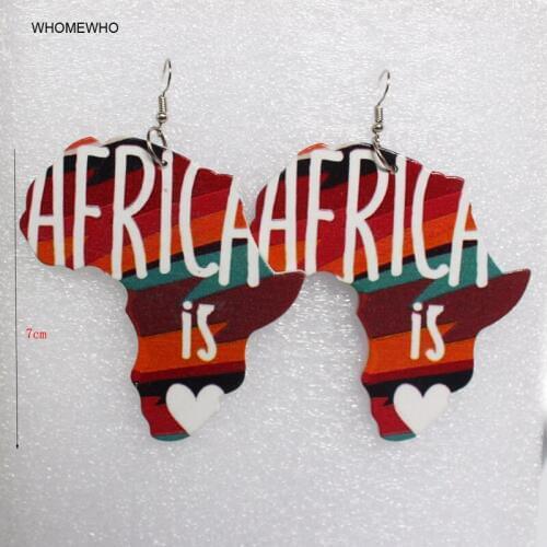 2018 Unfinished Wood Painting Africa Map Geometric Drop Earrings Fashion Wooden Afro Jewelry Bohemian African Accessories