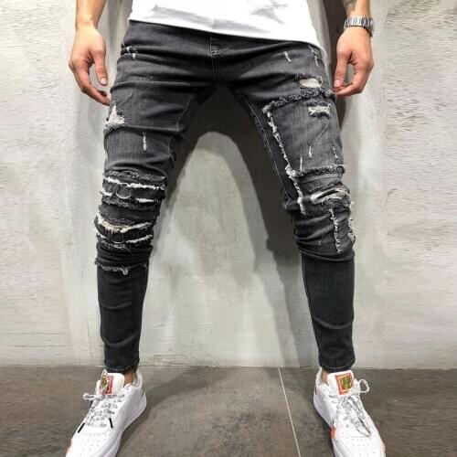 2021 New Slim Fit Tight-fitting Hole Jeans Men Hombre Skinny Jeans Buttom Denim Pencil Pants Plus Size Autumn Trousers Male