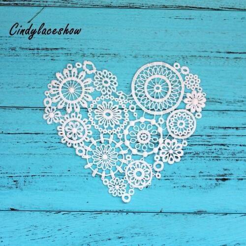 5PCS Polyester Ivory Sweet Love Heart Lace Collar Fabric Trim DIY Embroidered Lace Fabrics Neckline Appliques Sewing on Patches