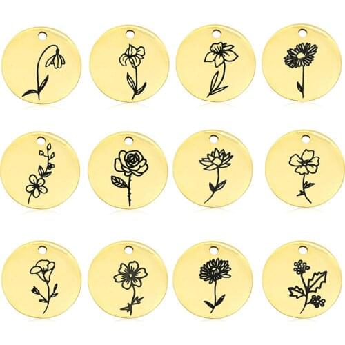 5pcs/lot 100% Stainless Steel Gold Birthday Flower DIY Pendant Charm Wholesale DIY jewelry making charms Never Fade