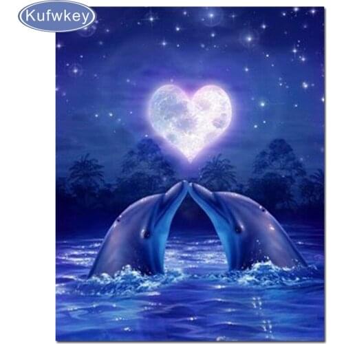 5D DIY Diamond Painting dolphin heart Full Square/round Diamond Embroidery Home Decoration Mosaic Picture Of Rhinestones