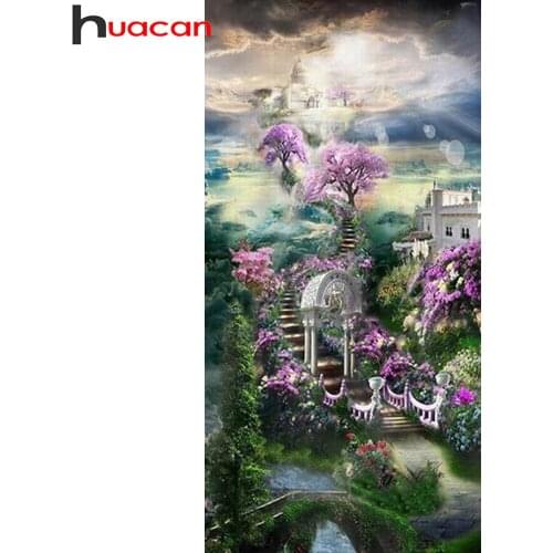 Huacan Diy Diamond Painting Stairs Scenery Full Square/round Diamond Mosaic Embroidery Building Flower Landscape Home Decor