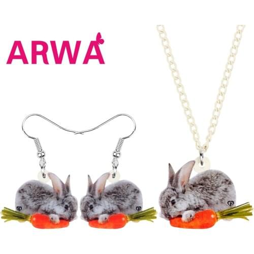 ARWA Acrylic Easter Rabbit Hare Carrot Jewelry Sets Cute Animal Earrings Necklace For Women Girls Kids Classic Gifts Accessories