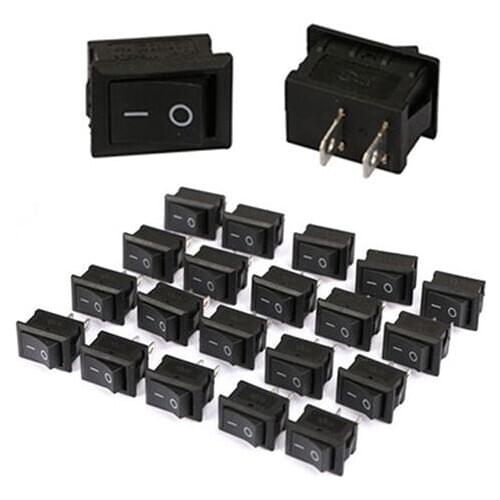 20Pcs 6A 250V Black OFF/ON Boat Car Power Water Dispenser 2Pin Rocker Switches