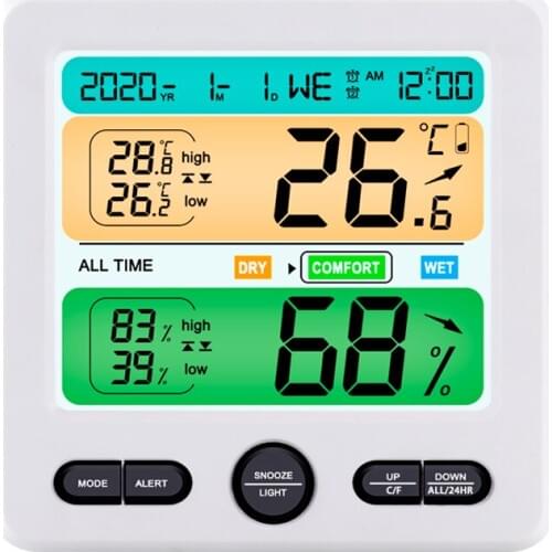 Large LCD Home Weather Station All Time Digital Thermometer Hygrometer Table Alarm Clock Greenhouse Temperature Humidity Monitor