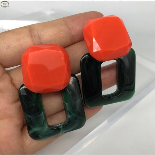 F.J4Z Big Earrings for Women Designer Fashion Green Red Square Geometric Earrings Jewelry Gifts Accessories Dropship