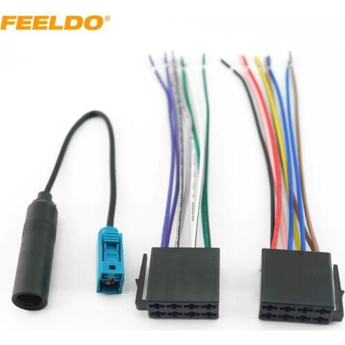 FEELDO 1Set Car Stereo Audio Wiring Harness With FAKRA II Antenna Plug For Volkswagen/Audi/Mercedes OEM Factory Head Unit