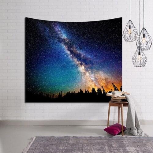 Tapestries Beautiful Sky Tapestry Wall Hanging Psychedelic Night Tree Tapestries Blue Forest Wall Cloth Dorm Decor Blanket