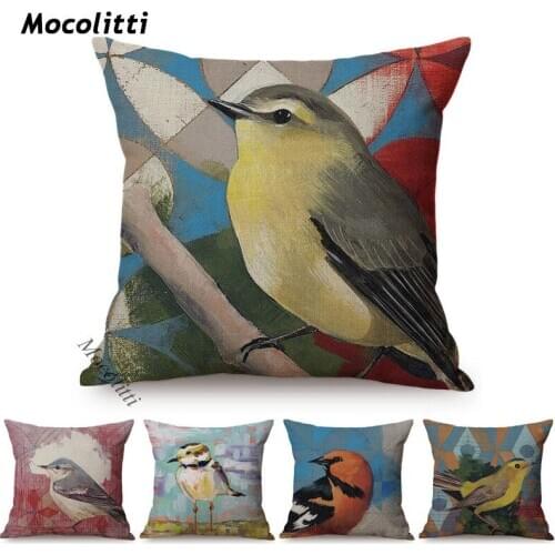 Birds Oil Painting Geometric and Flying Animals Design Home Decoration Cushion Cover Cotton Linen Sofa Throw Pillow Case Cojines