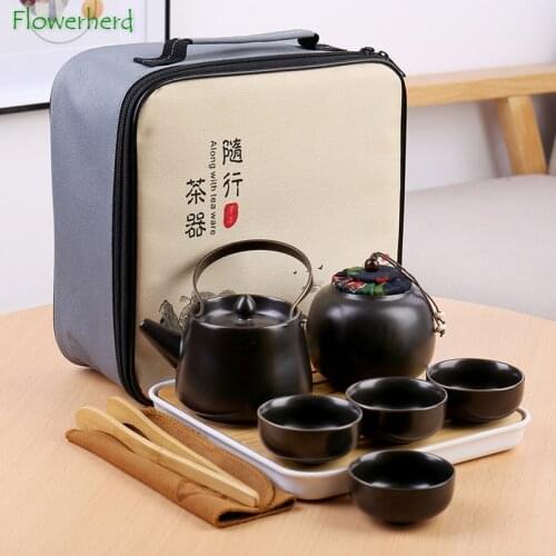Ceramic Porcelain Kung Fu Tea Set Teaware Tea Pot and Cup Set Outdoor Car Portable Travel Tea Set One Pot Four Cups Tea Caddy