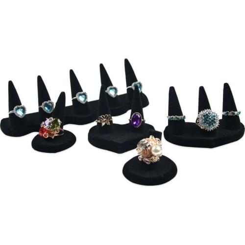 Ring Show Palm Black Flocking Conical Pair of Exclusive Shelf Jewelry Display Stand
