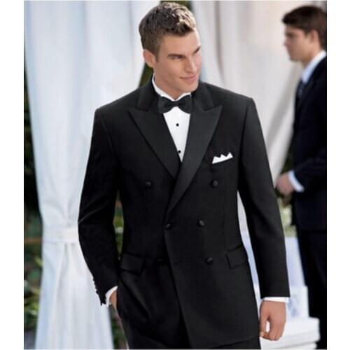 Handsome Groomsmen Double-Breasted Groom Tuxedos Mens Wedding Dress Man Jacket Blazer Prom Dinner (Jacket+Pants+Tie) K98