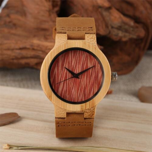 Real Wood Quartz Womens Watch Creative Red Design Analog Leather Wristwatch Lady Elegant Fashion Clock Gifts Reloj para mujer
