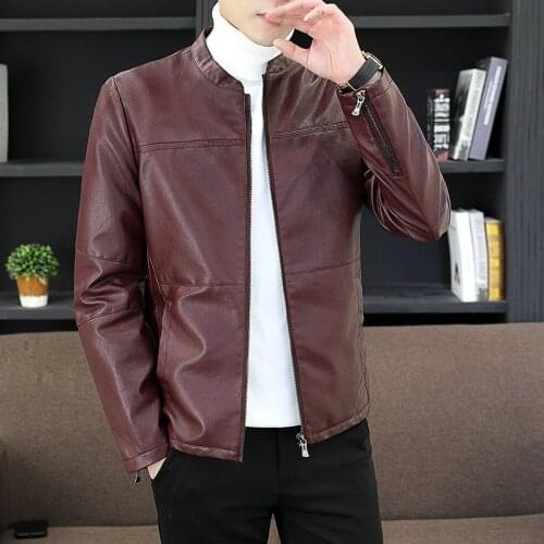 2021 Mens Spring and Autumn New Fashion Slim Leather Jacket Youth Stitching PU Leather Jacket